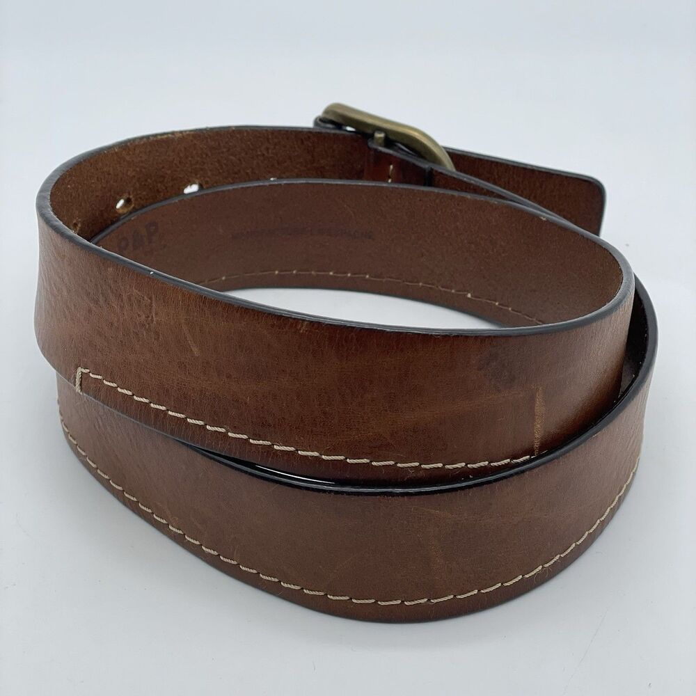 P&P Paolo de Ponte Genuine Leather Belt Men's 39 Dark Tan Brass Buckle Spain - Picture 13 of 16